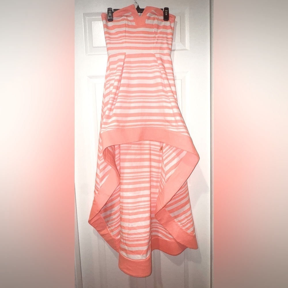 Alexis light orange and White High-Low Sundress Mock Neck Sleeveless